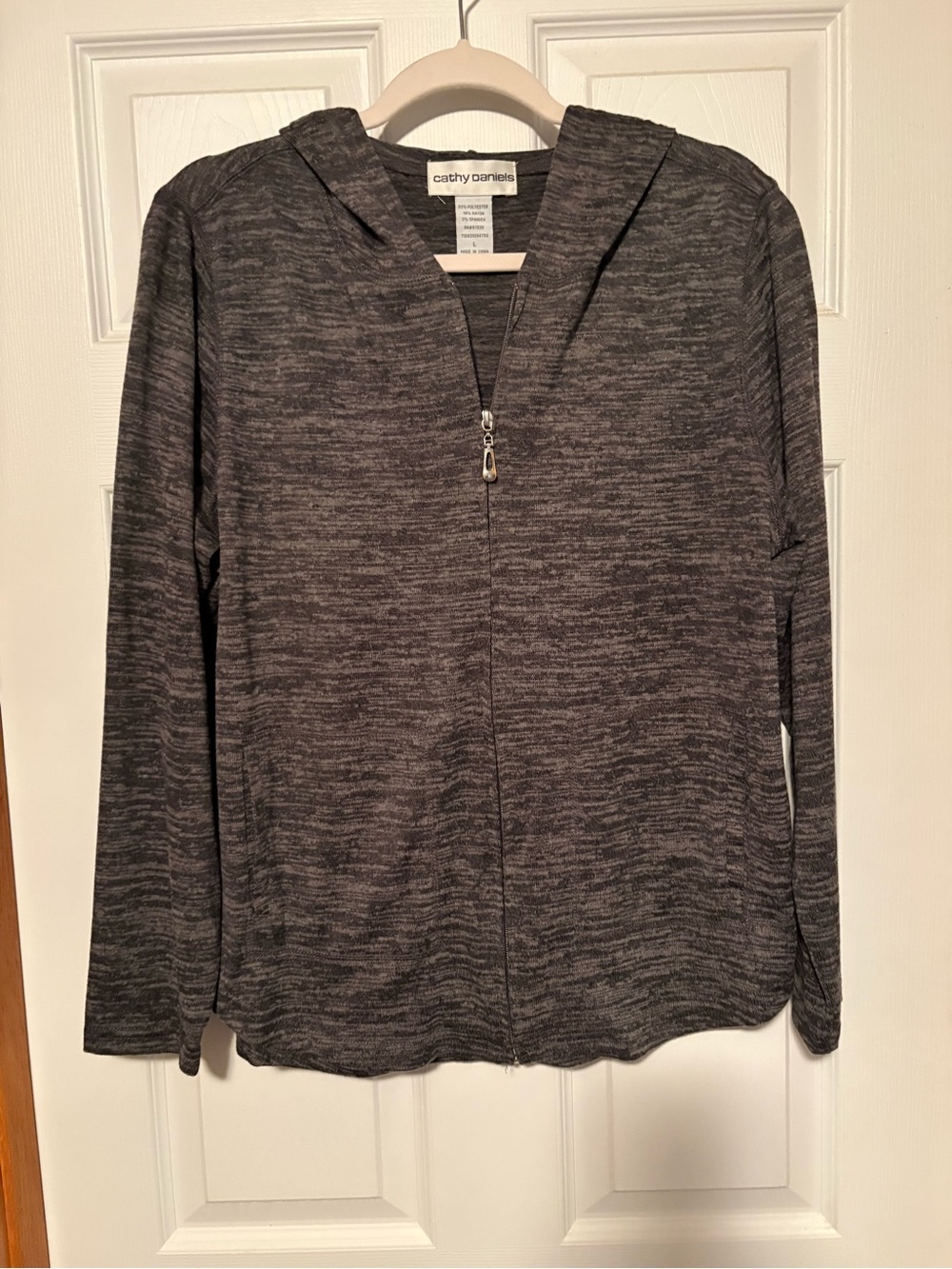 cathy daniels Zip Front Long Sleeve Top Gray Large Like New